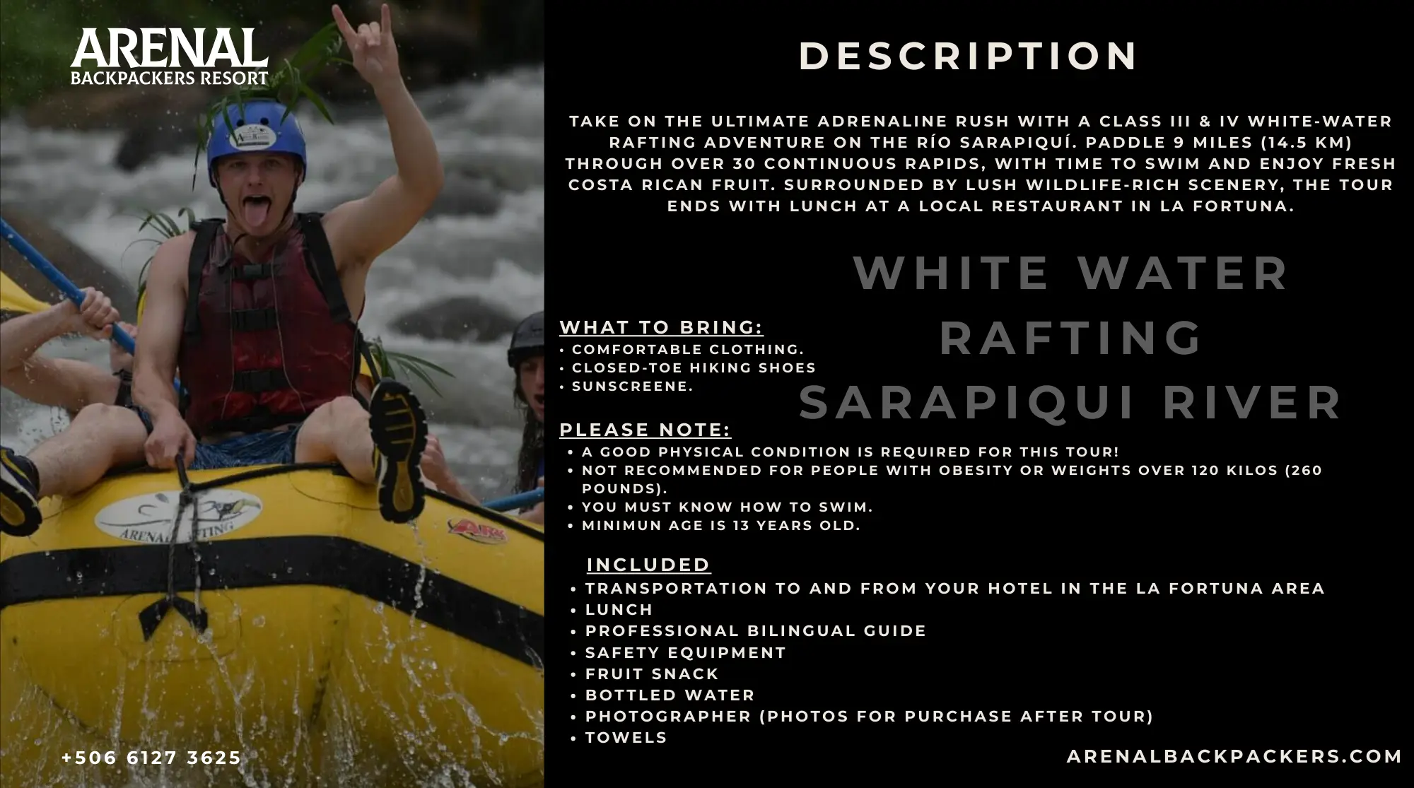 Sarapiquí River Rafting information card