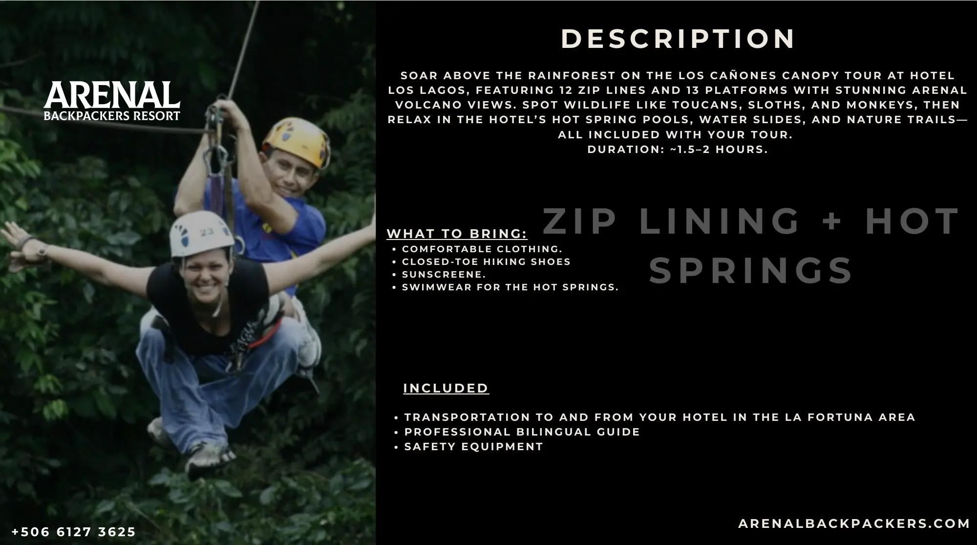 Zip Lining & Hot Springs information card