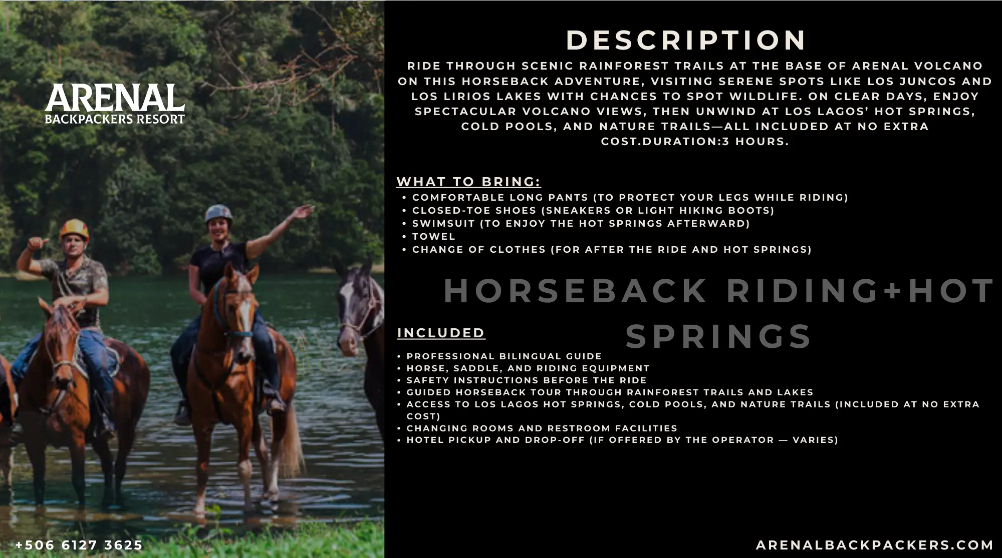 Horseback Riding & Hot Springs information card