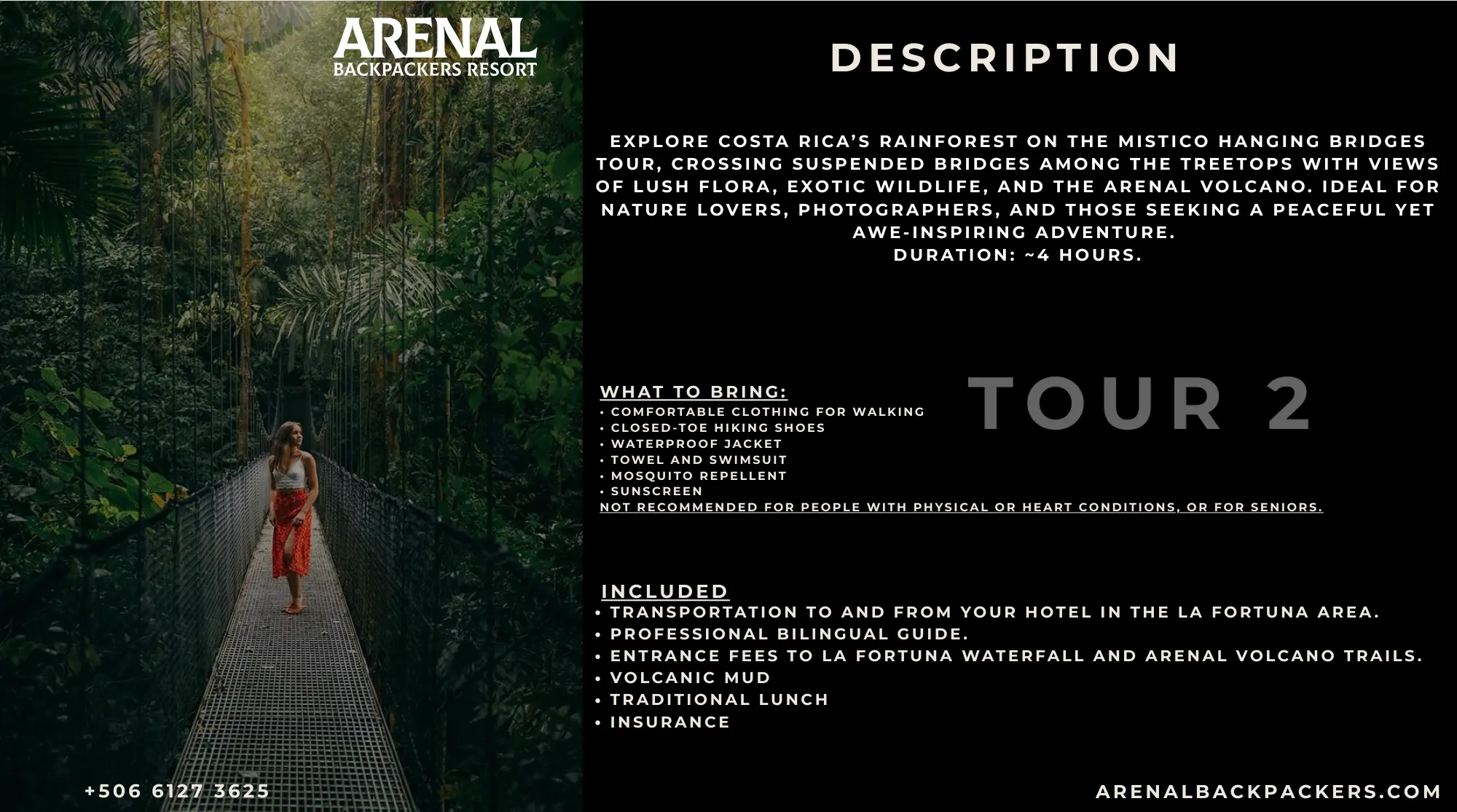 Místico Hanging Bridges · Tour 2 information card