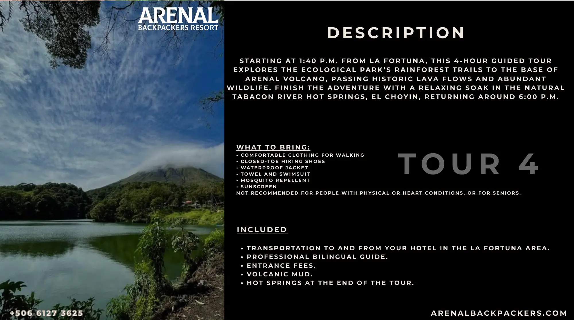 Arenal Volcano & Hot Springs · Tour 4 information card
