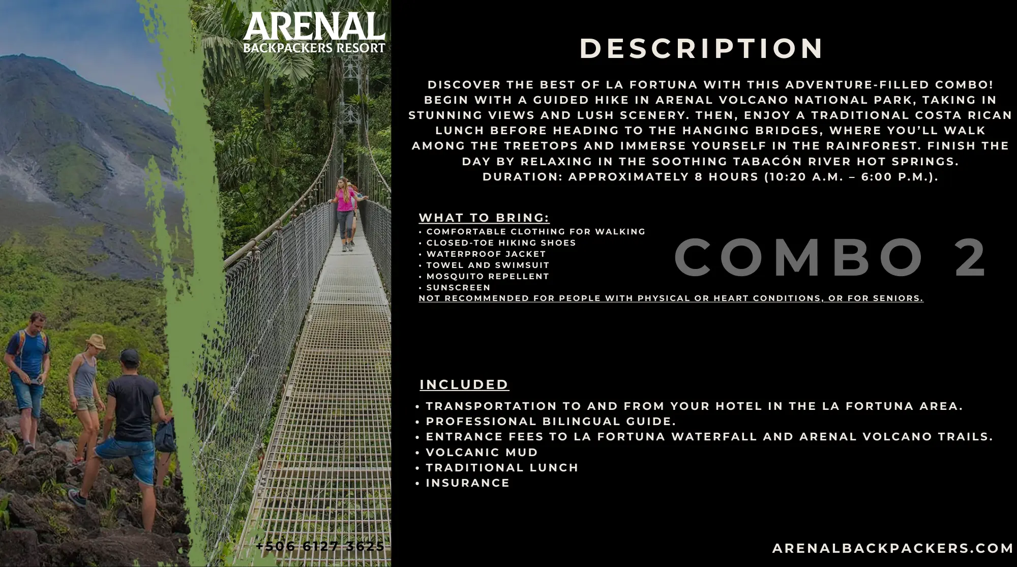 Volcano, Hanging Bridges & Hot Springs · Combo 2 information card