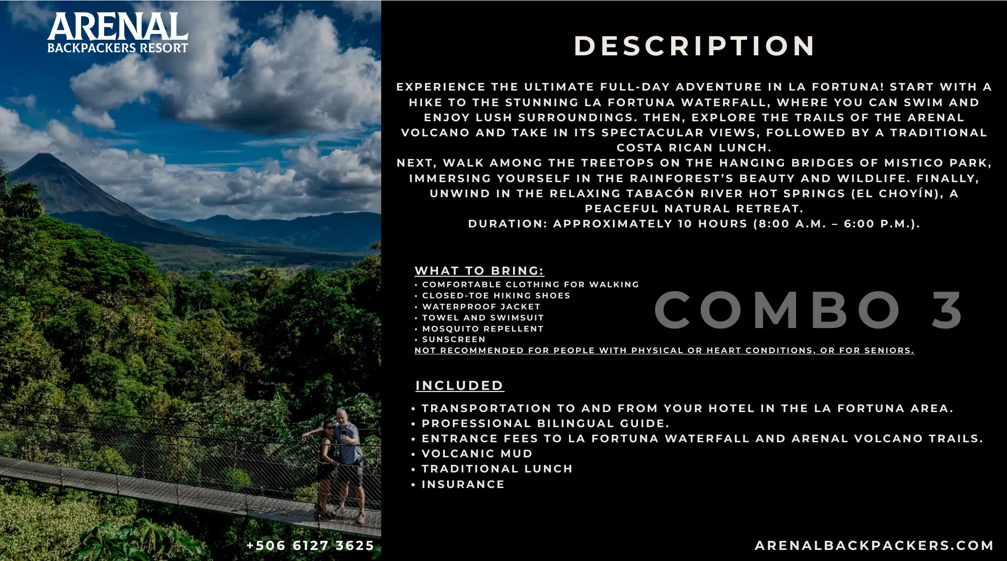 Arenal Full-Day Adventure · Combo 3 information card