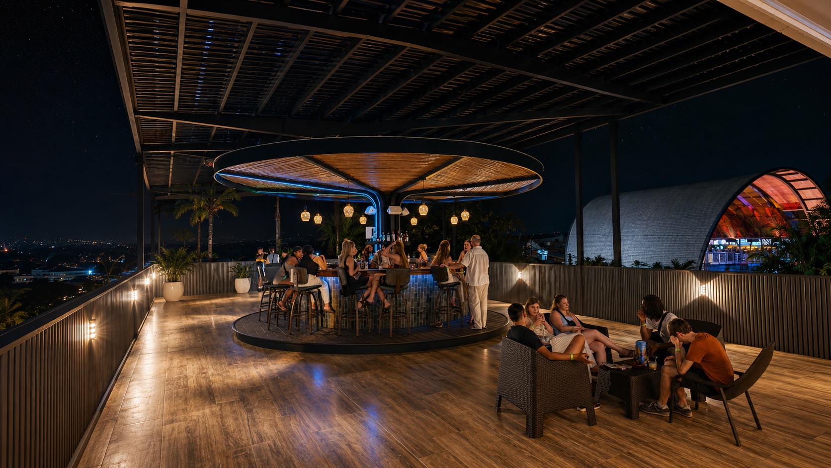 Social evening around the rooftop cocktail bar