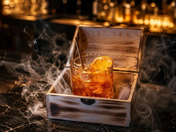 A smoked cocktail served at the bar