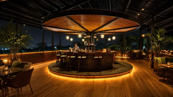 Rooftop bar at night