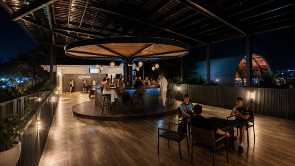 Rooftop lounge after dark