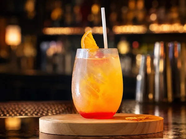 A sunset-colored cocktail