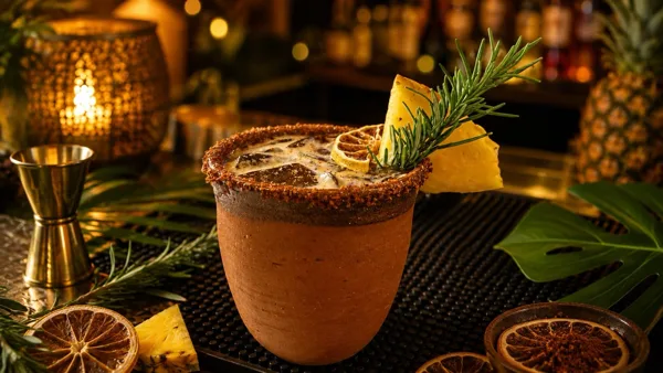 A tropical cocktail with pineapple